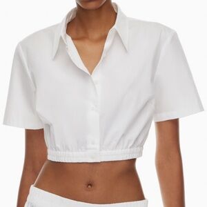 🌝20% NWT Aritzia Babaton Poplin Crop Shirt in white Size